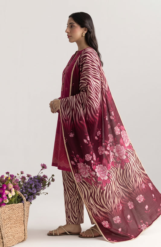 Jeem by Al Karim Chikankari Khaddar Unstitched 3 Piece Suit - D-07 - AK26KJ - Red - Winter Collection