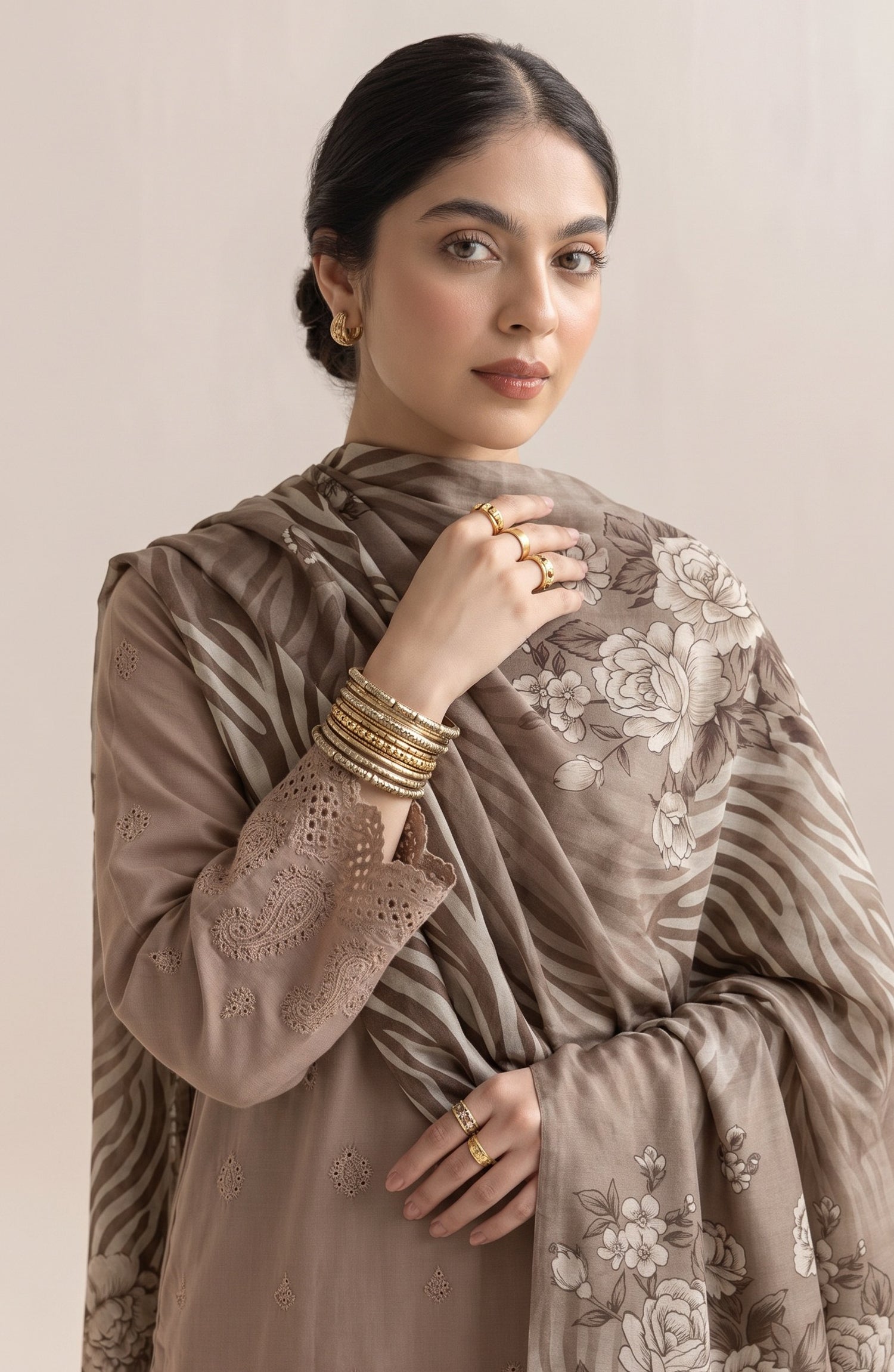 Jeem by Al Karim Chikankari Khaddar Unstitched 3 Piece Suit - D-08 - AK26KJ - Beige - Winter Collection