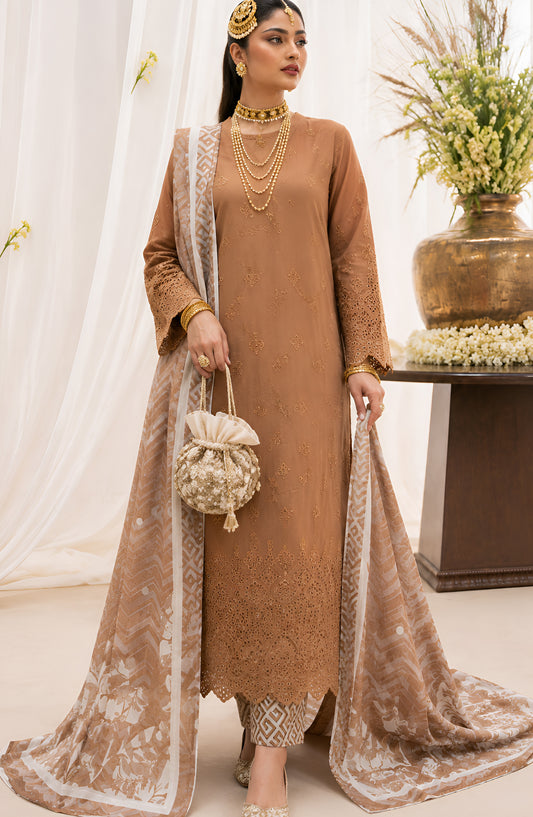 Jeem by Al Karim Chikankari Lawn Unstitched 3 Piece Suit - D-01 - AK26TWJ - Brown - Summer Collection