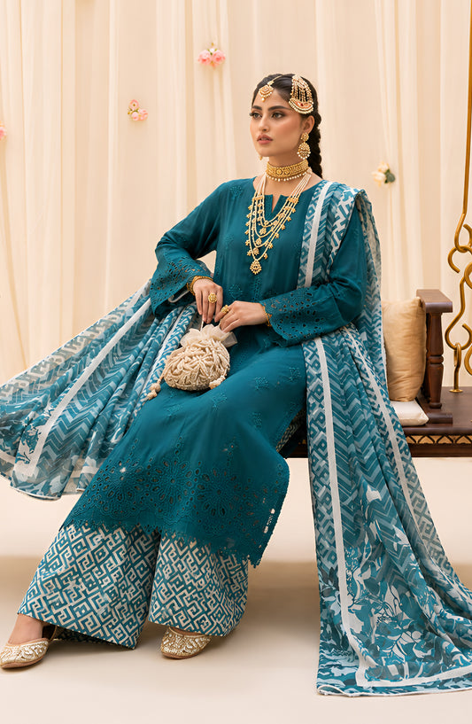 Jeem by Al Karim Chikankari Lawn Unstitched 3 Piece Suit - D-03 - AK26TWJ - Teal - Summer Collection