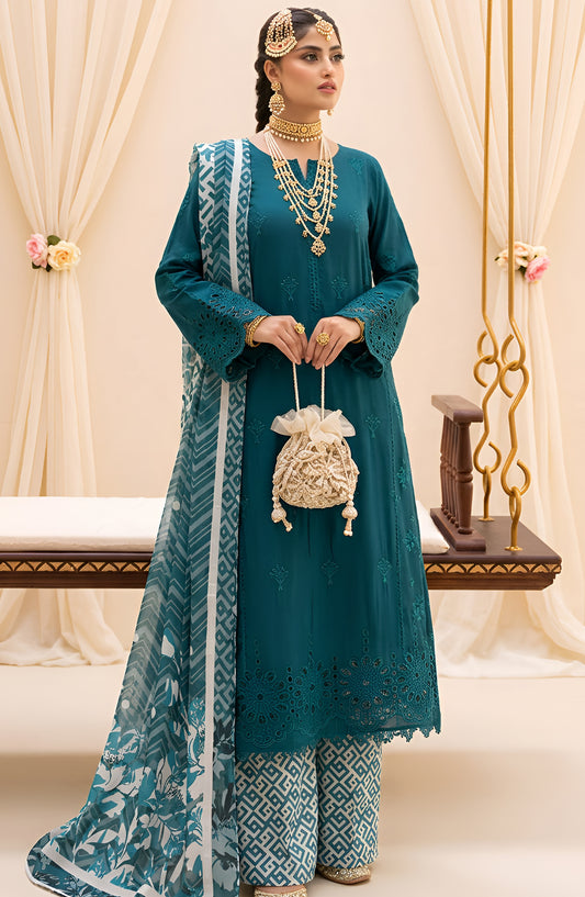 Jeem by Al Karim Chikankari Lawn Unstitched 3 Piece Suit - D-03 - AK26TWJ - Teal - Summer Collection