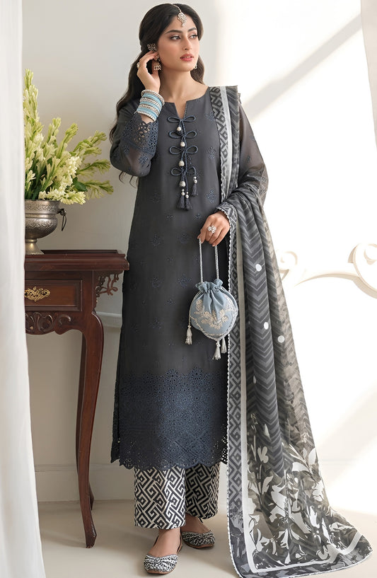 Jeem by Al Karim Chikankari Lawn Unstitched 3 Piece Suit - D-06 - AK26TWJ - Grey - Summer Collection