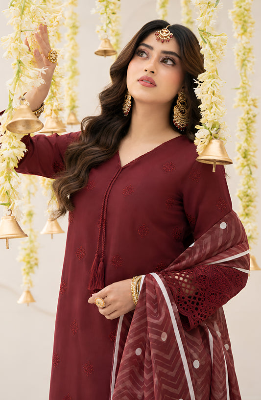 Jeem by Al Karim Chikankari Lawn Unstitched 3 Piece Suit - D-07 - AK26TWJ - Maroon - Summer Collection