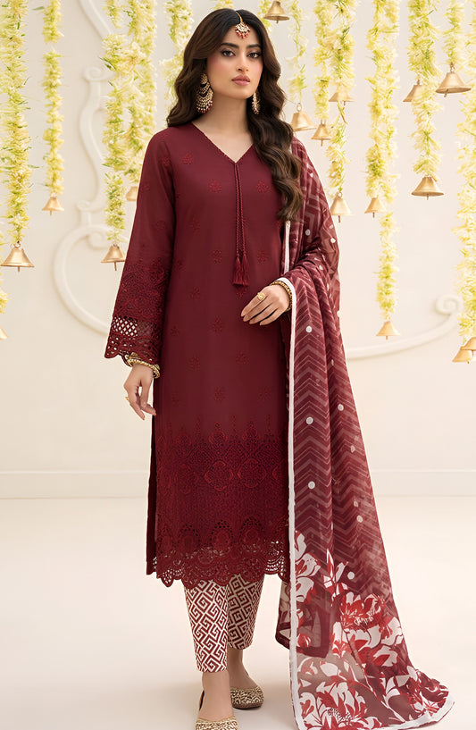 Jeem by Al Karim Chikankari Lawn Unstitched 3 Piece Suit - D-07 - AK26TWJ - Maroon - Summer Collection