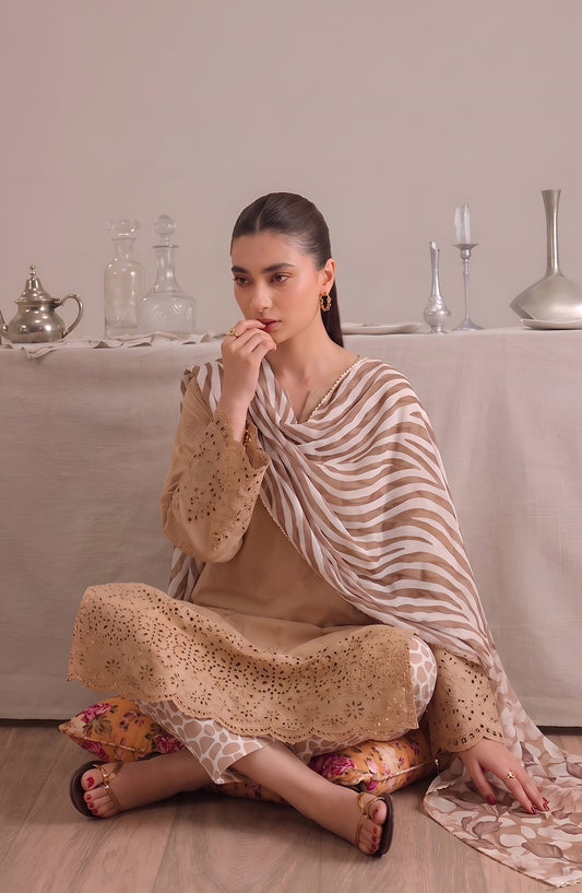 Jeem by Al Karim Chikankari Lawn Unstitched 3 Piece Suit - D-08 - AK26MLW - Fawn - Summer Collection
