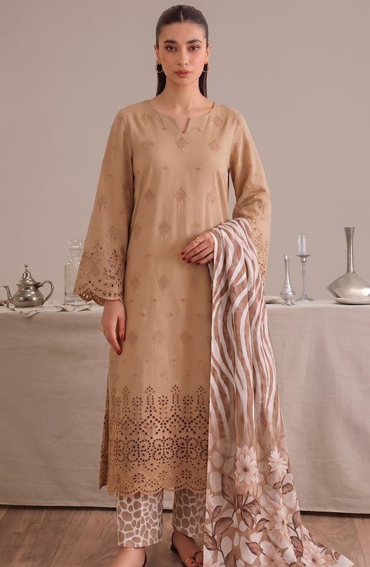 Jeem by Al Karim Chikankari Lawn Unstitched 3 Piece Suit - D-08 - AK26MLW - Fawn - Summer Collection
