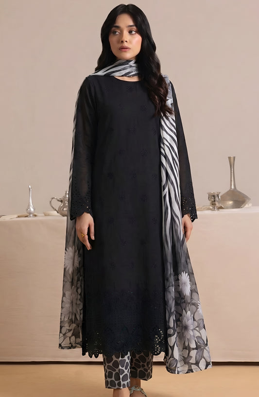 Jeem by Al Karim Chikankari Lawn Unstitched 3 Piece Suit - D-07 - AK26MLW - Black - Summer Collection