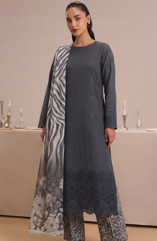Jeem by Al Karim Chikankari Lawn Unstitched 3 Piece Suit - D-06 - AK26MLW - Grey - Summer Collection
