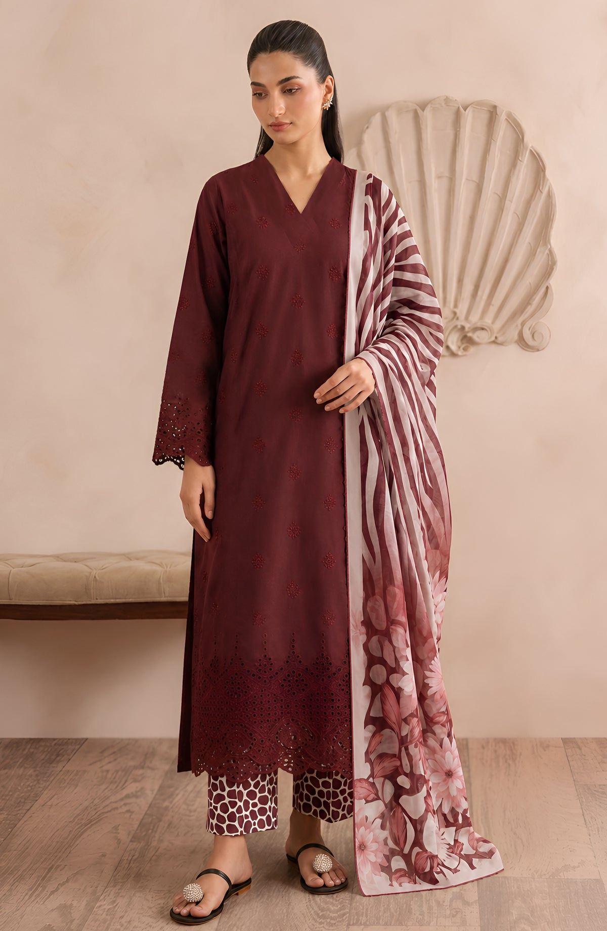 Jeem by Al Karim Chikankari Lawn Unstitched 3 Piece Suit - D-04 - AK26MLW - Pink - Summer Collection