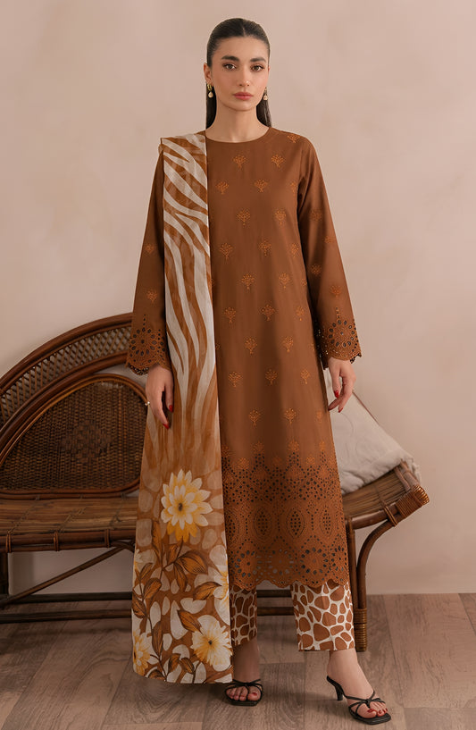 Jeem by Al Karim Chikankari Lawn Unstitched 3 Piece Suit - D-03 - AK26MLW - Rust - Summer Collection
