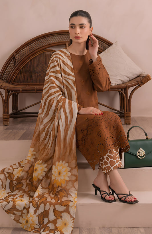 Jeem by Al Karim Chikankari Lawn Unstitched 3 Piece Suit - D-03 - AK26MLW - Rust - Summer Collection
