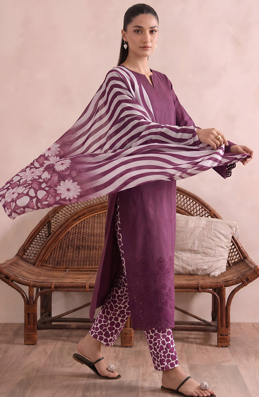 Jeem by Al Karim Chikankari Lawn Unstitched 3 Piece Suit - D-02 - AK26MLW - Purple - Summer Collection