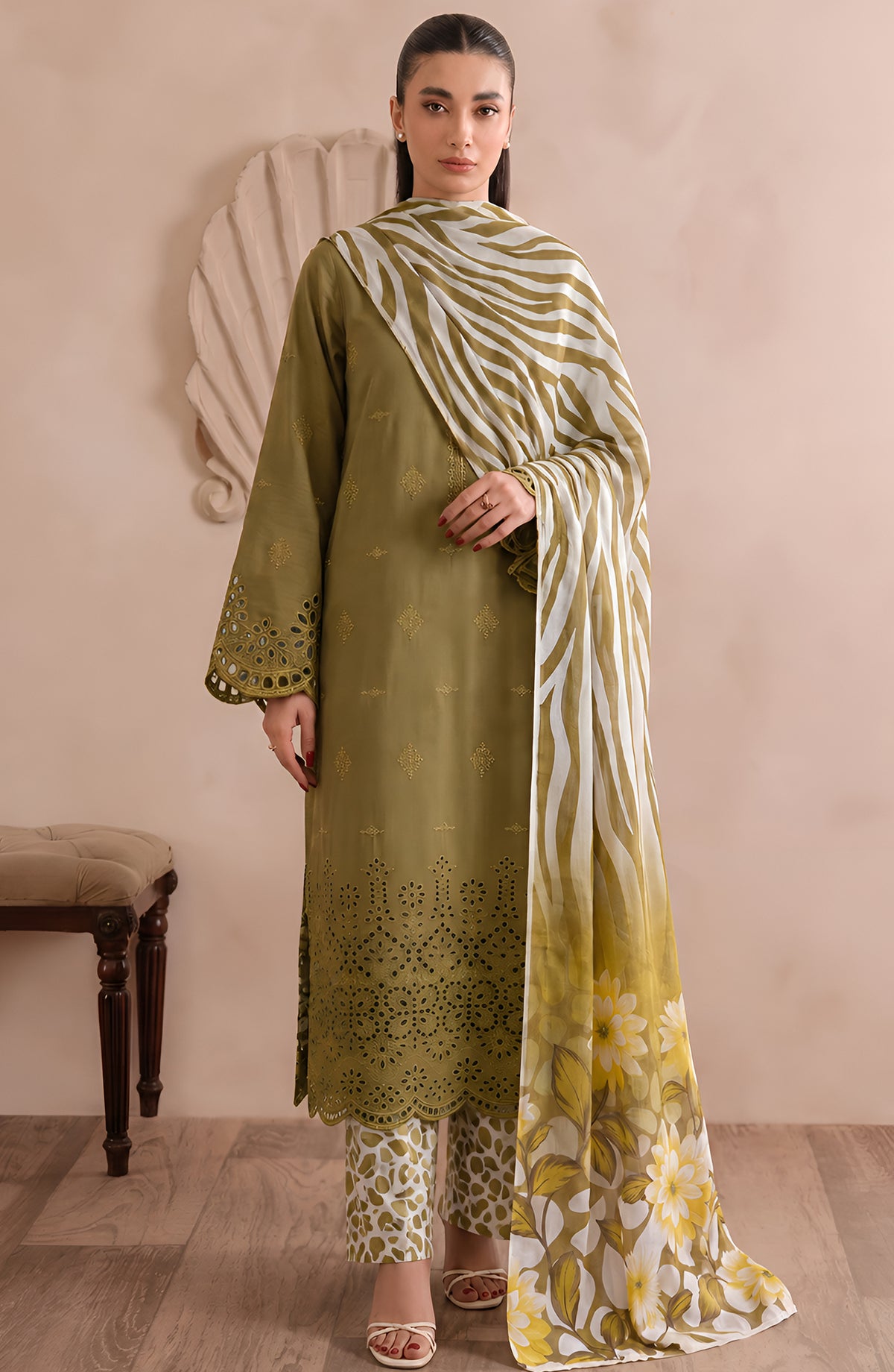 Jeem by Al Karim Chikankari Lawn Unstitched 3 Piece Suit - D-01 - AK26MLW - Green - Summer Collection