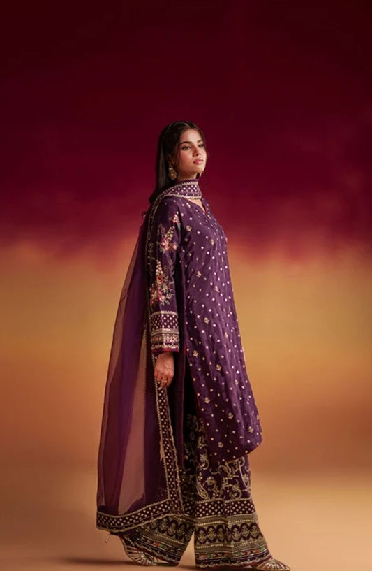 Jhilmil by Al Karim Embroidered Silk Stitched 3 Piece Suit - OPTIM VX-201 - AK26JHL - Purple - Festive Collection