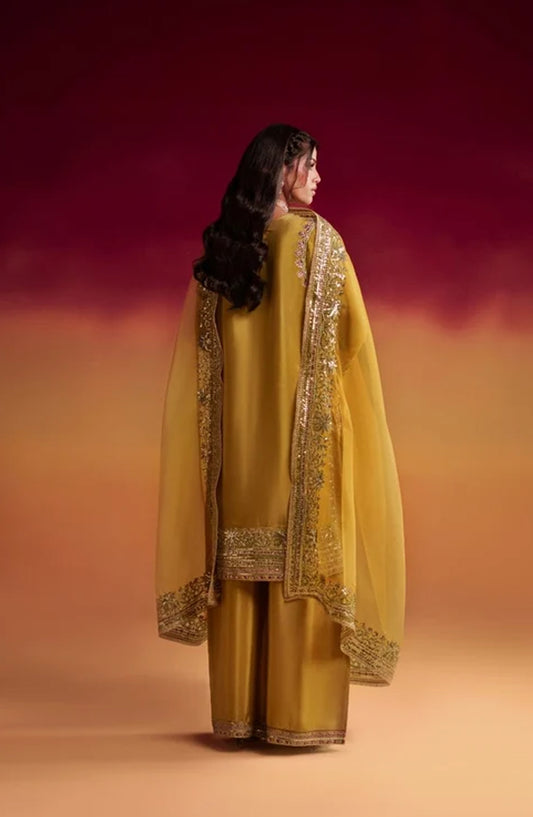 Jhilmil by Al Karim Embroidered Silk Stitched 3 Piece Suit - ARSH VX-200 - AK26JHL - Mustard - Festive Collection