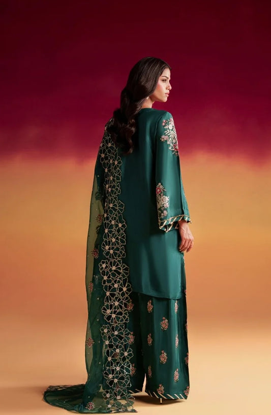 Jhilmil by Al Karim Embroidered Silk Stitched 3 Piece Suit - KALVI VX-202 - AK26JHL - Green - Festive Collection