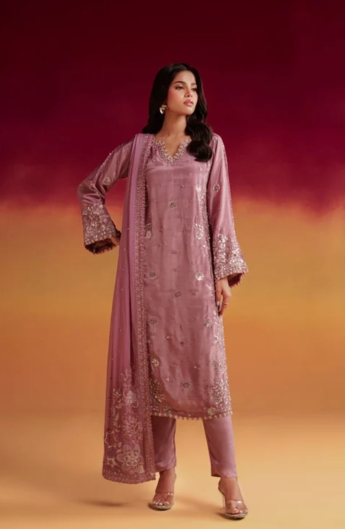 Jhilmil by Al Karim Embroidered Silk Stitched 3 Piece Suit - SIPO VX-199 - AK26JHL - Pink - Festive Collection