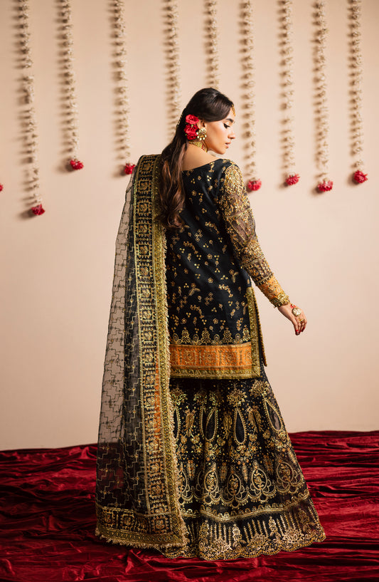 Jhilmil by Maria Osama Khan Embroidered Organza Unstitched 3 Piece Suit - D-005 Surmayi - MOK25JHM - Black - Wedding Collection