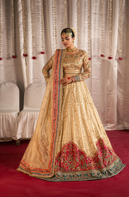 Jhilmil by Maria Osama Khan Embroidered Tissue Unstitched 3 Piece Suit - D-003 Danak - MOK25JHM - Golden - Wedding Collection