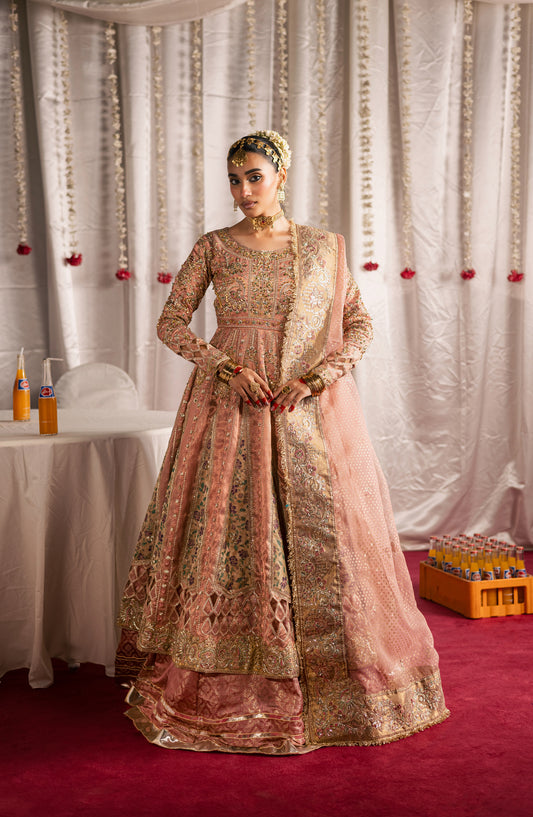 Jhilmil by Maria Osama Khan Embroidered Tissue Unstitched 3 Piece Suit - D-004 Shehnai - MOK25JHM - Powder Pink - Wedding Collection