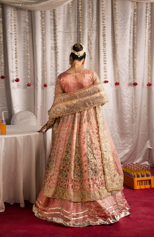 Jhilmil by Maria Osama Khan Embroidered Tissue Unstitched 3 Piece Suit - D-004 Shehnai - MOK25JHM - Powder Pink - Wedding Collection