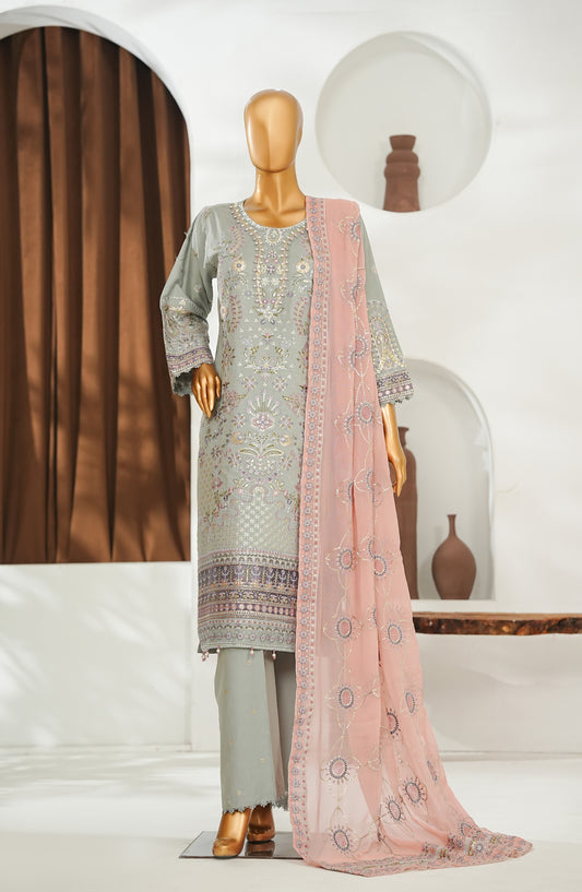 Jhoomar by Amna Khadija Embroidered Lawn Stitched 3 Piece Suit - JSLF-01 - AM26JSLF - Grey - Festive Collection