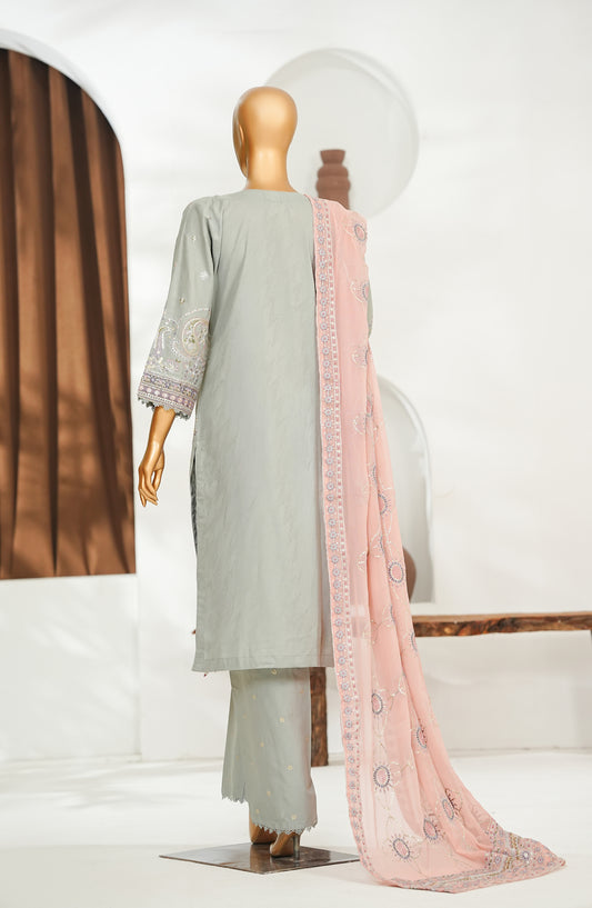 Jhoomar by Amna Khadija Embroidered Lawn Stitched 3 Piece Suit - JSLF-01 - AM26JSLF - Grey - Festive Collection