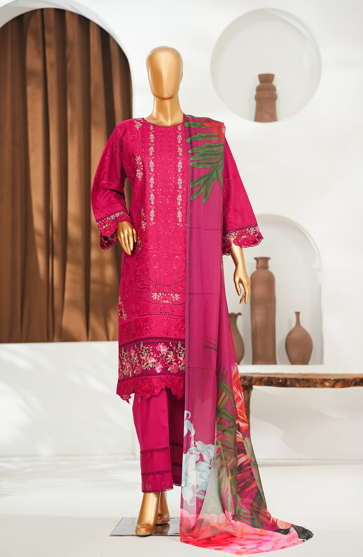 Jhoomar by Amna Khadija Embroidered Lawn Stitched 3 Piece Suit - JSLF-02 - AM26JSLF - Pink - Festive Collection