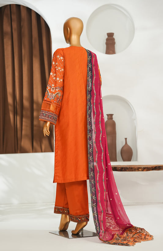 Jhoomar by Amna Khadija Embroidered Lawn Stitched 3 Piece Suit - JSLF-03 - AM26JSLF - Orange - Festive Collection