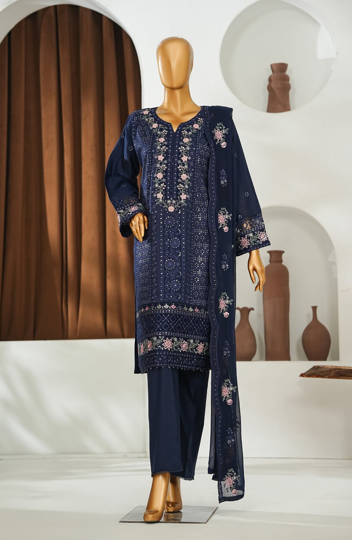Jhoomar by Amna Khadija Embroidered Lawn Stitched 3 Piece Suit - JSLF-08 - AM26JSLF - Blue - Festive Collection