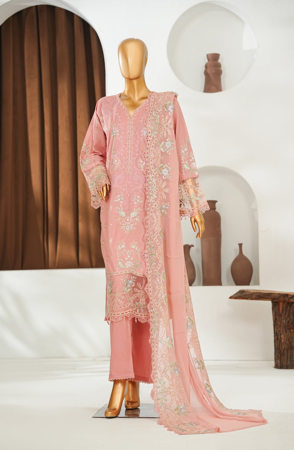 Jhoomar by Amna Khadija Embroidered Lawn Stitched 3 Piece Suit - JSLF-11 - AM26JSLF - Pink - Festive Collection