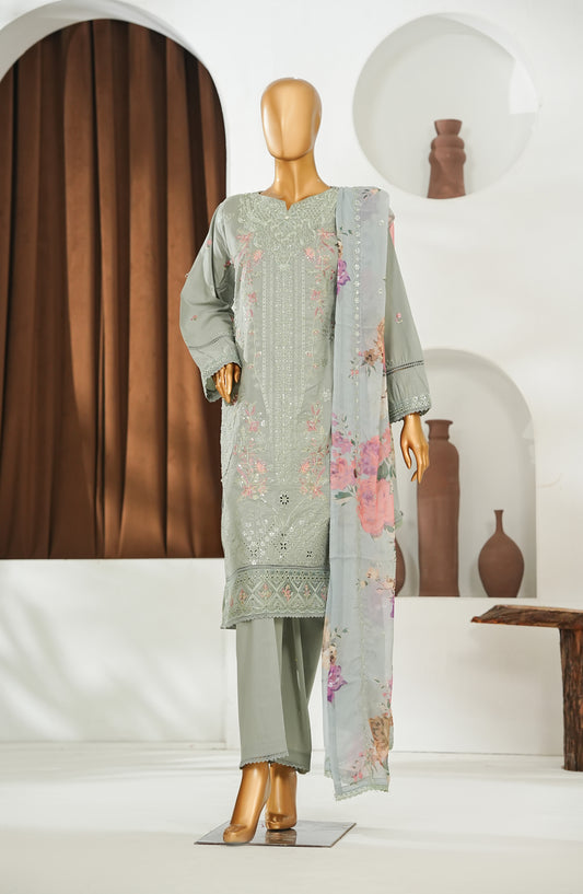 Jhoomar by Amna Khadija Embroidered Lawn Stitched 3 Piece Suit - JSLF-12 - AM26JSLF - Grey - Festive Collection