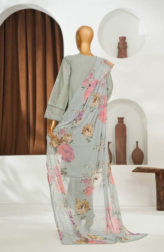 Jhoomar by Amna Khadija Embroidered Lawn Stitched 3 Piece Suit - JSLF-12 - AM26JSLF - Grey - Festive Collection