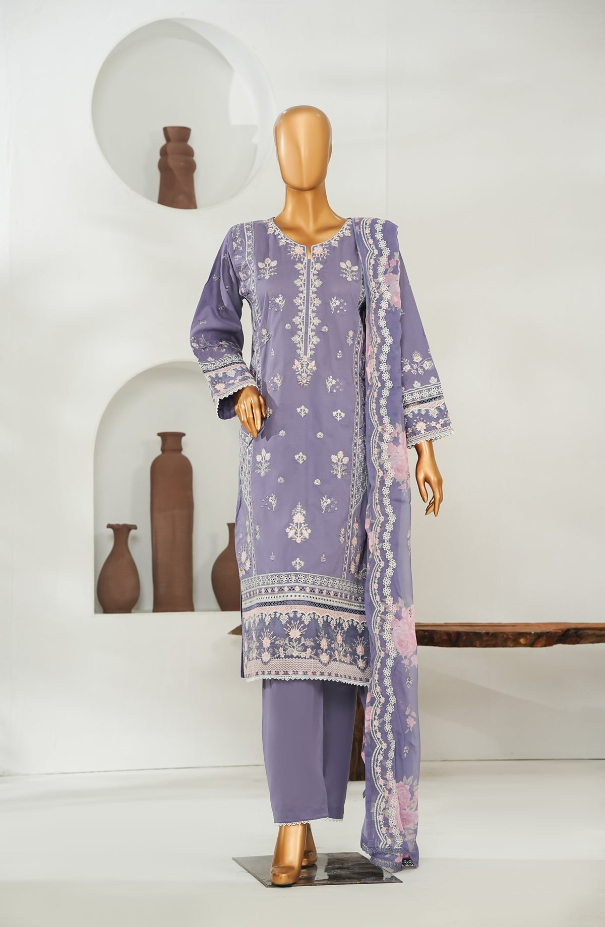 Jhoomar by Amna Khadija Embroidered Lawn Stitched 3 Piece Suit - JSLF-14 - AM26JSLF - Purple - Festive Collection