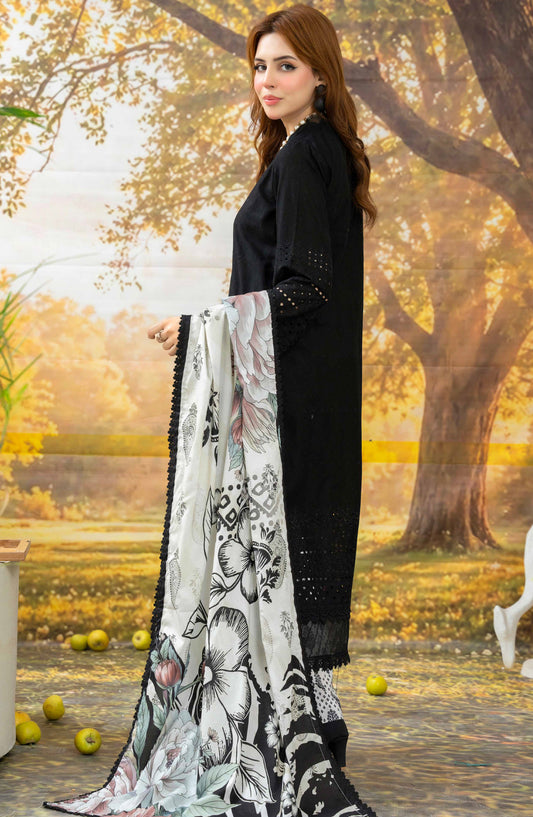 Johra Black Pearl Chikankari Lawn Unstitched 3 Piece Suit - JS-712 - JH26BP - Black - Summer Collection