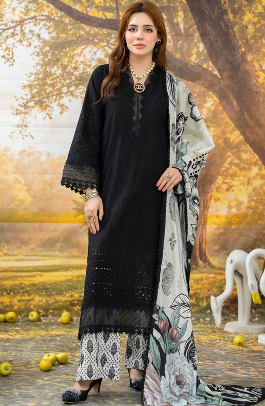 Johra Black Pearl Chikankari Lawn Unstitched 3 Piece Suit - JS-712 - JH26BP - Black - Summer Collection