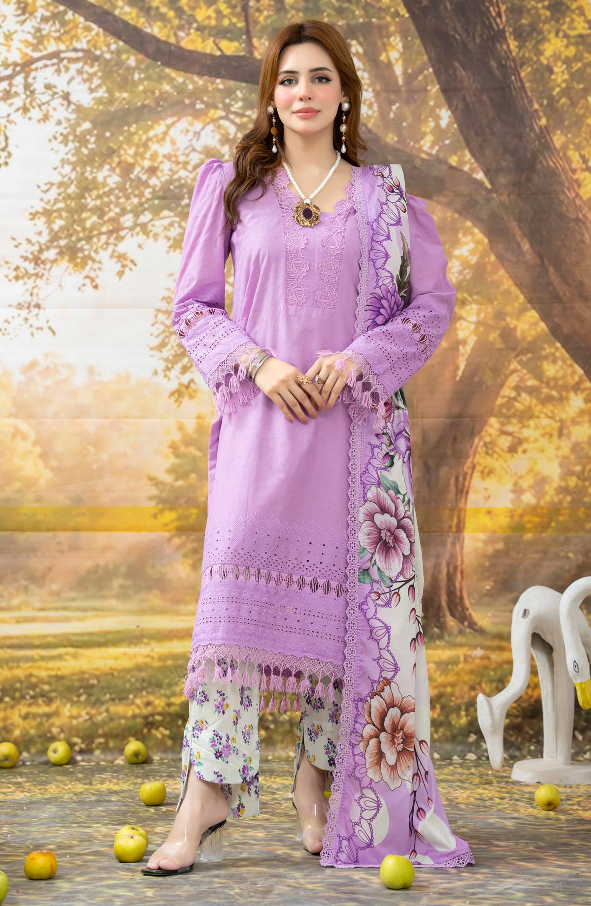 Johra Black Pearl Chikankari Lawn Unstitched 3 Piece Suit - JS-711 - JH26BP - Purple - Summer Collection