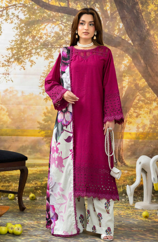 Johra Black Pearl Chikankari Lawn Unstitched 3 Piece Suit - JS-707 - JH26BP - Pink - Summer Collection
