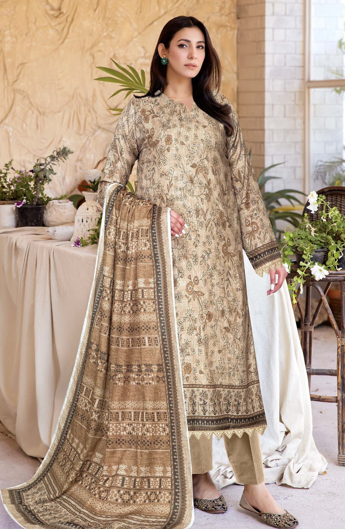 Johra Glow Printed Lawn Unstitched 3 Piece Suit - JH-1429 - JH25GLOW - Brown - Casual Collection