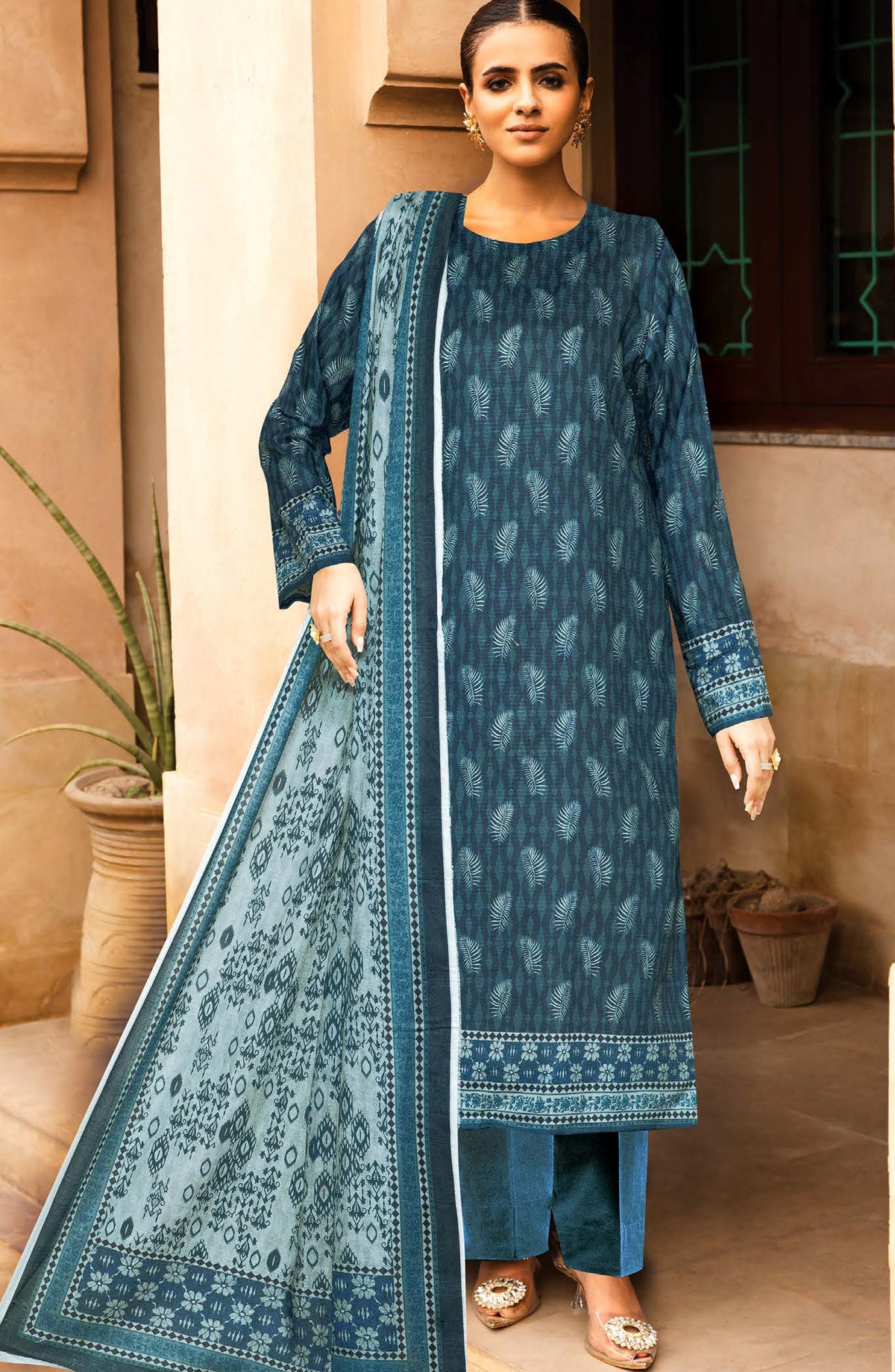 Johra Glow Printed Lawn Unstitched 3 Piece Suit - JH-1428 - JH25GLOW - Blue - Casual Collection