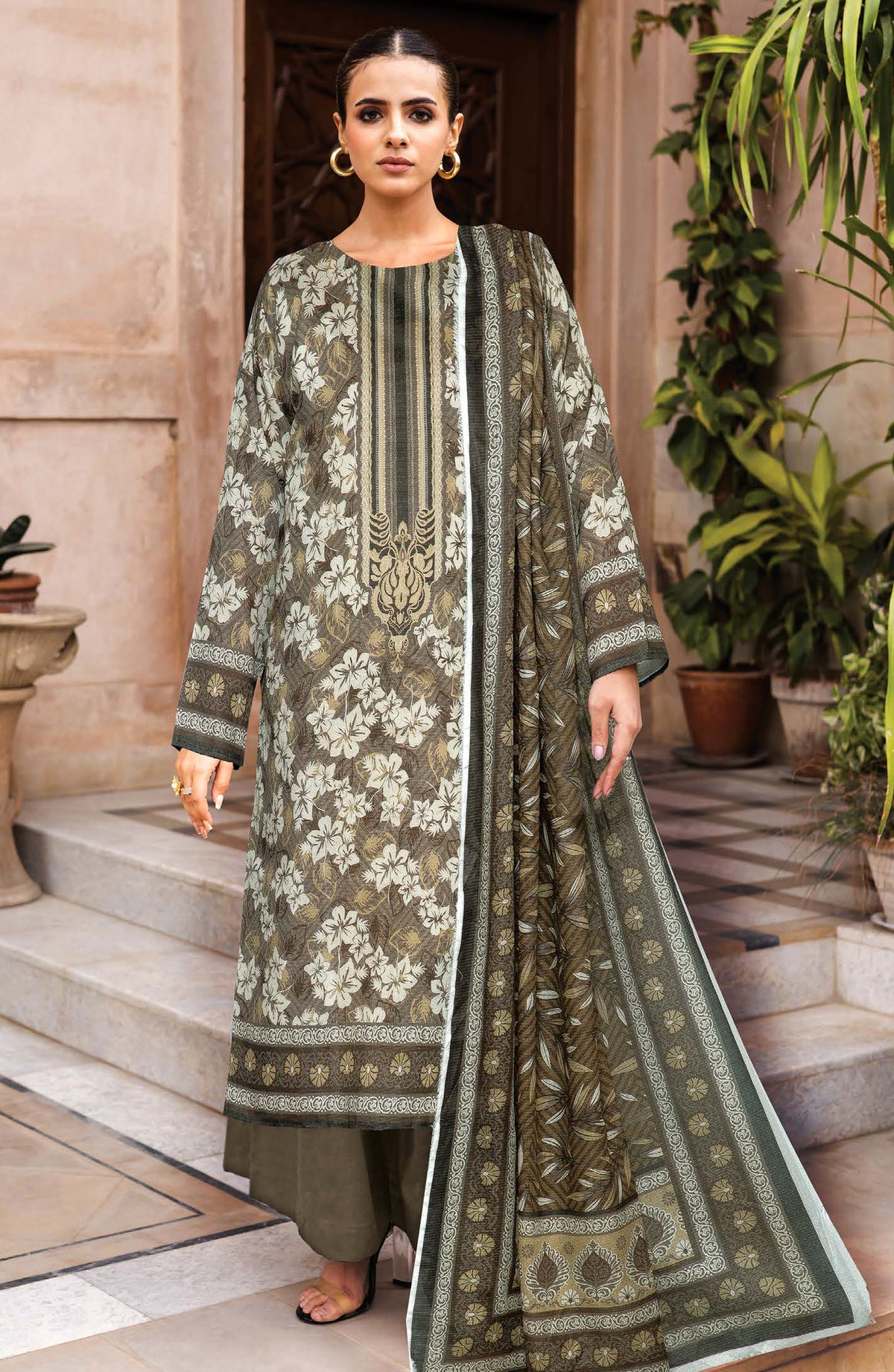 Johra Glow Printed Lawn Unstitched 3 Piece Suit - JH-1427 - JH25GLOW - Olive - Casual Collection