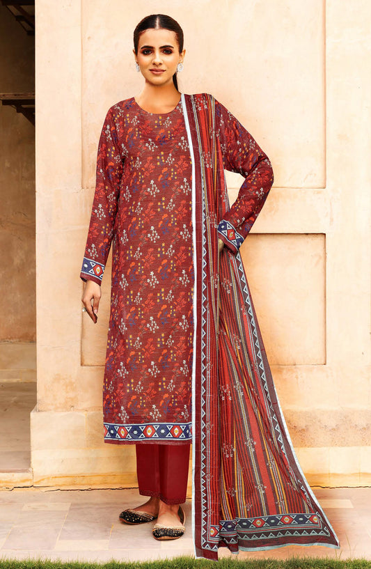 Johra Glow Printed Lawn Unstitched 3 Piece Suit - JH-1426 - JH25GLOW - Maroon - Casual Collection