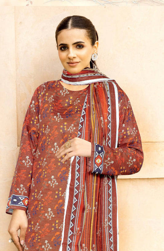 Johra Glow Printed Lawn Unstitched 3 Piece Suit - JH-1426 - JH25GLOW - Maroon - Casual Collection