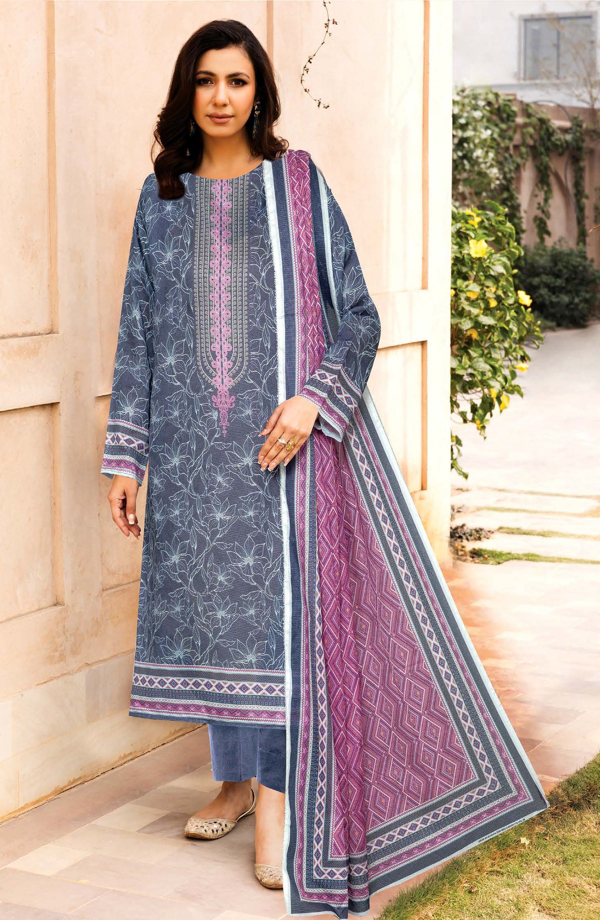 Johra Glow Printed Lawn Unstitched 3 Piece Suit - JH-1425 - JH25GLOW - Blue - Casual Collection