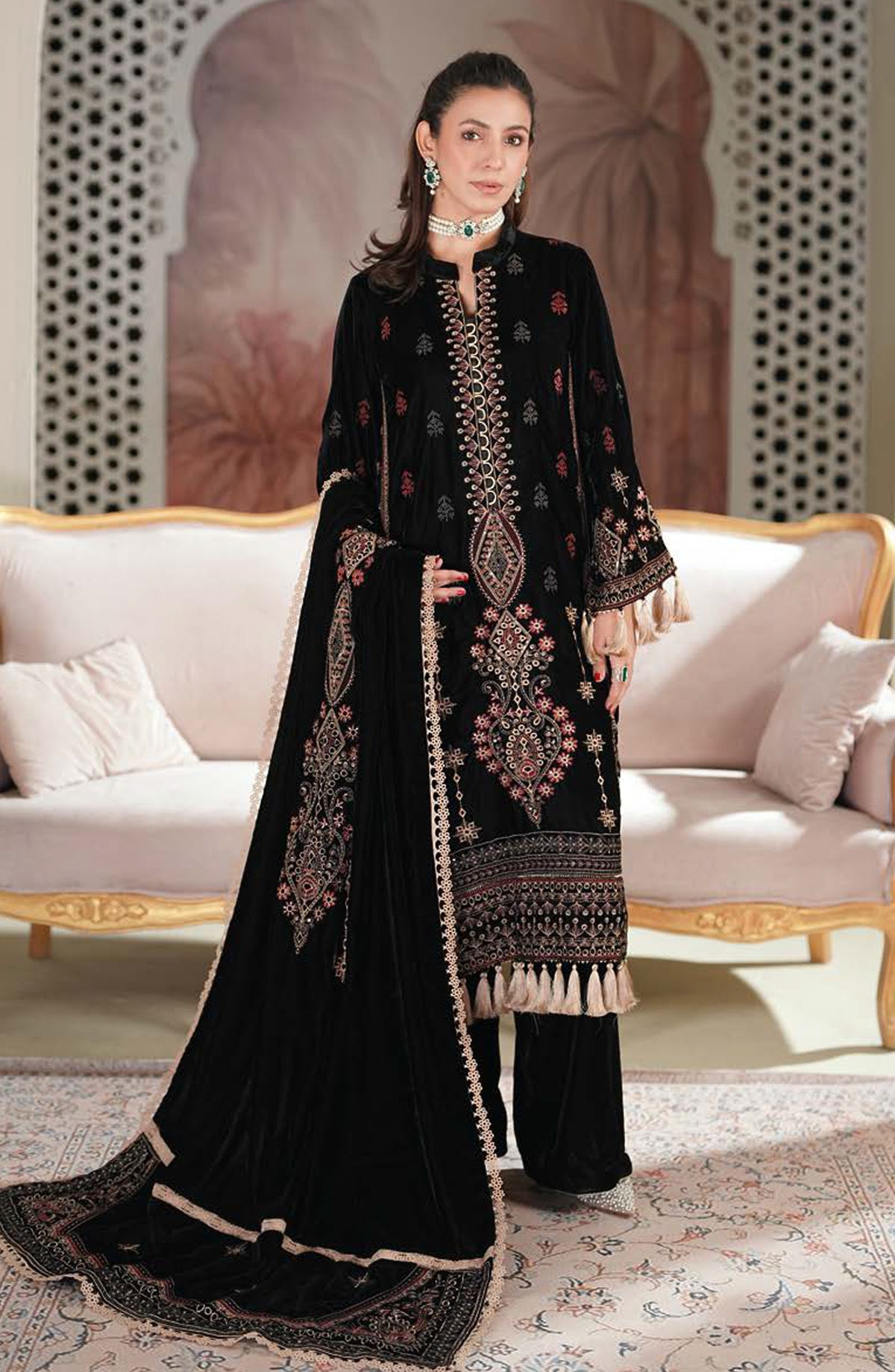 Johra Signature Premium Embroidered Velvet Unstitched 3 Piece Suit - JW-608 - JH25SGN - Black - Winter Collection