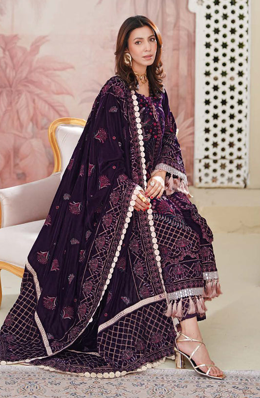 Johra Signature Premium Embroidered Velvet Unstitched 3 Piece Suit - JW-605 - JH25SGN - Purple - Winter Collection
