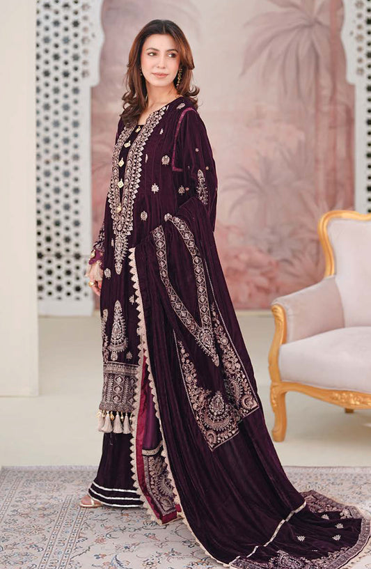 Johra Signature Premium Embroidered Velvet Unstitched 3 Piece Suit - JW-604 - JH25SGN - Purple - Winter Collection