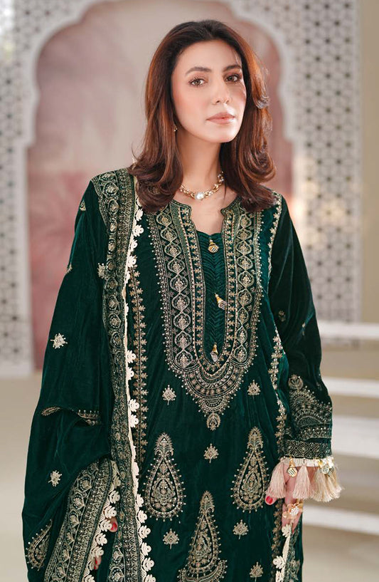 Johra Signature Premium Embroidered Velvet Unstitched 3 Piece Suit - JW-603 - JH25SGN - Green - Winter Collection