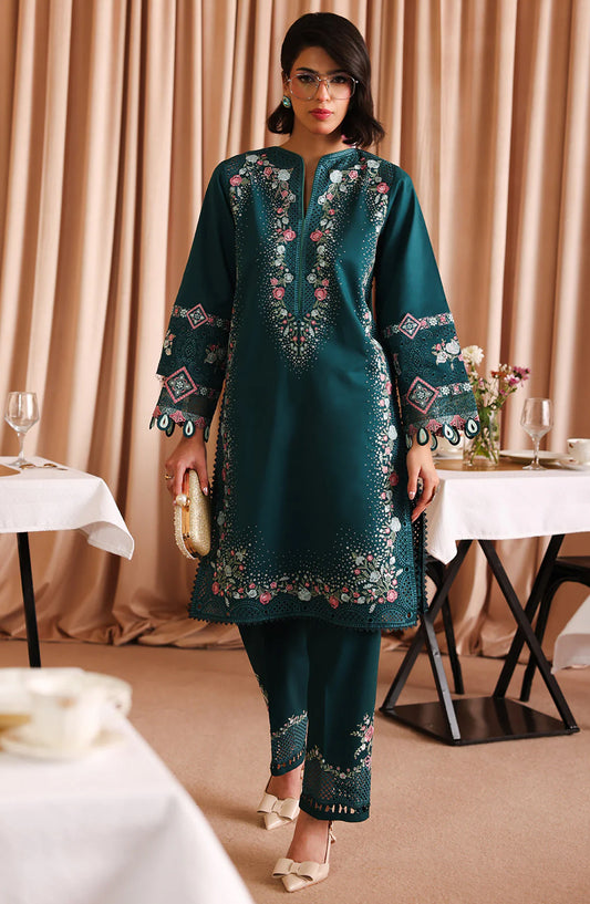 Joy Embroidered Lawn Stitched 2 Piece Suit - Faye - JY26ED - Teal - Eid Collection