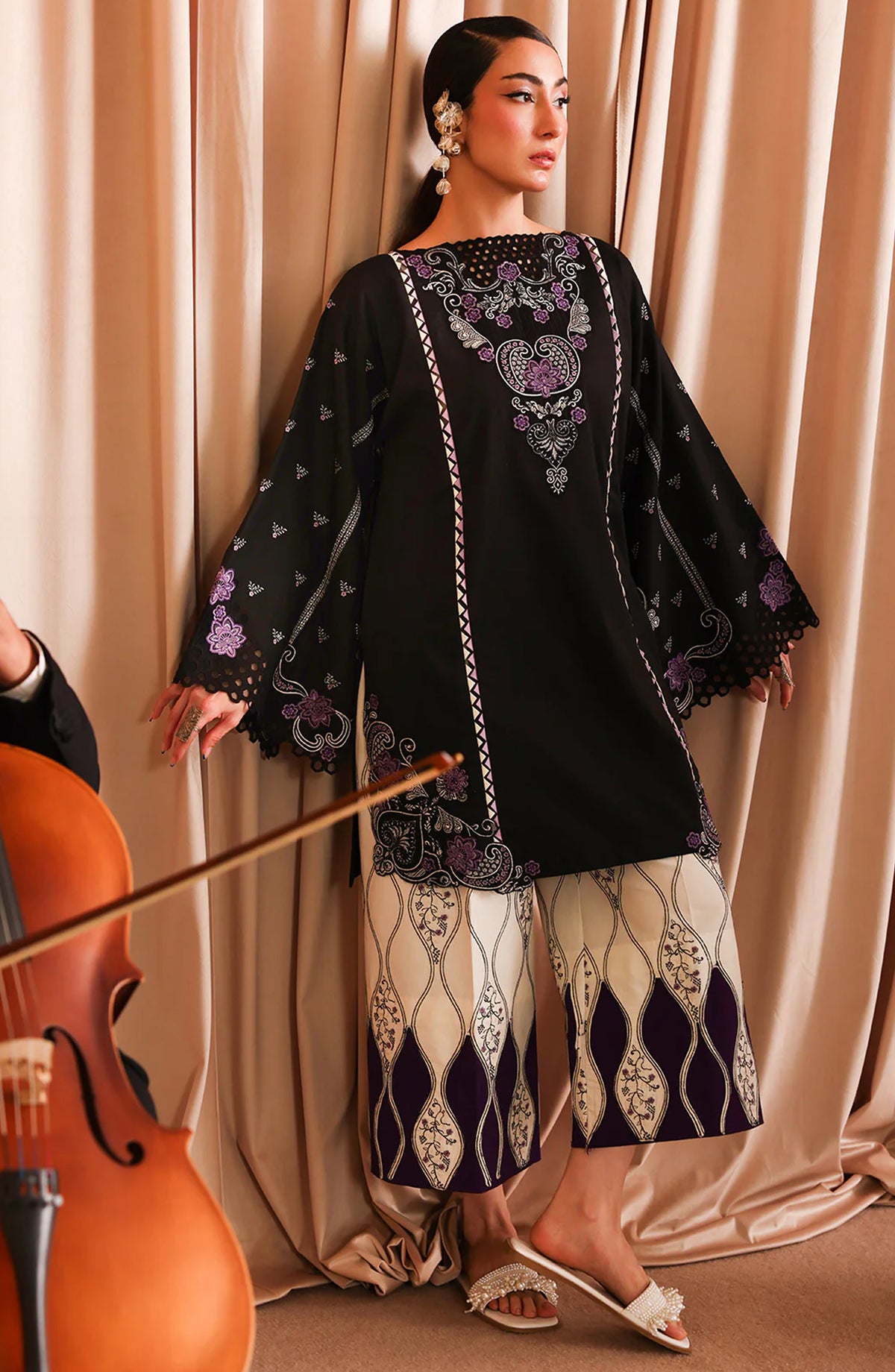 Joy Embroidered Lawn Stitched 2 Piece Suit - Emma - JY26ED - Black - Eid Collection